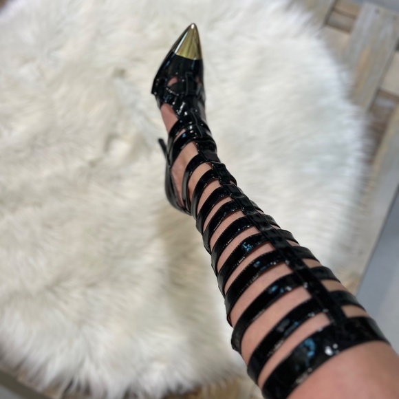 Rare [Jeffrey Campbell] Black < Don't Ask > Tall Cut Out Zip High Heel Boots | 6 - Picture 4 of 16